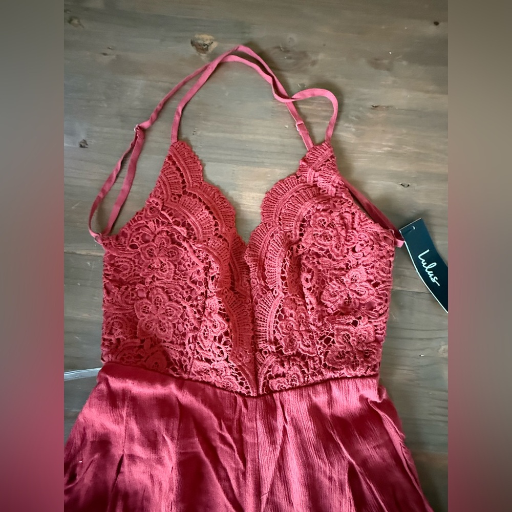Lulu's Star Spangled Rust Backless Lace Romper - Picture 5 of 8